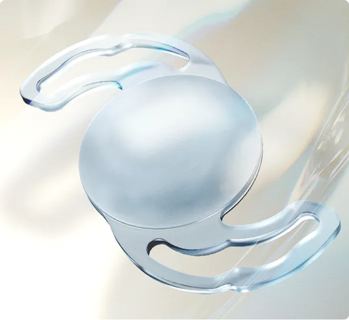 PRECIZON GO intraocular lens - render of the non-diffractive aspheric optic and haptics