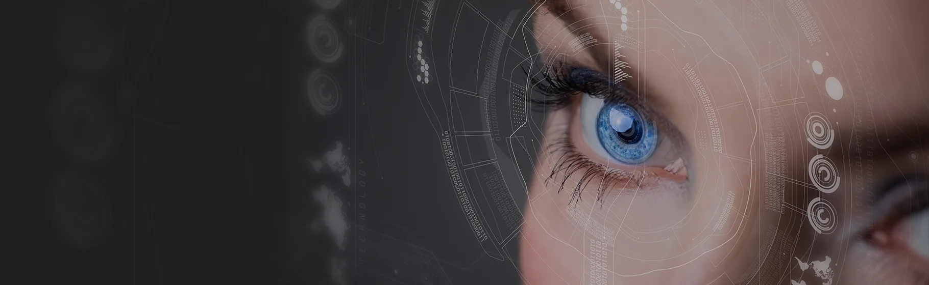 Close-up of an eye overlaid with diagnostic graphics, from the GS Eye Center retina clinic