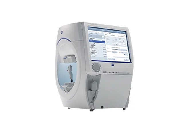 ZEISS Humphrey visual field analyzer with patient-facing test bowl and touchscreen